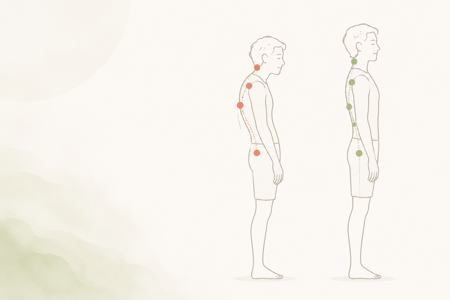 Minimal side-view posture comparison with posture correction dots